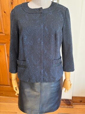 Cassis Navy Blue and Black Jacquard Print Suit Jacket, cotton blend, Size 8